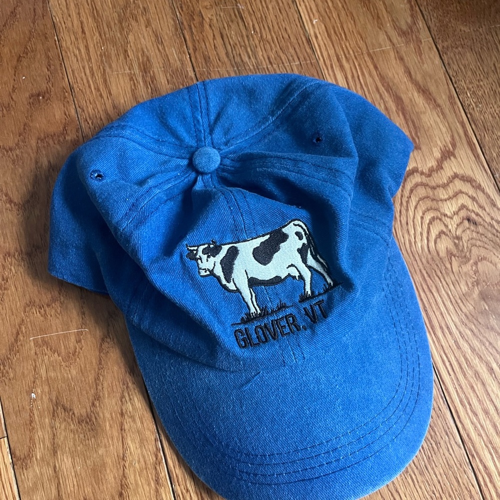 Blue Kids Cap with Cow Embroidery